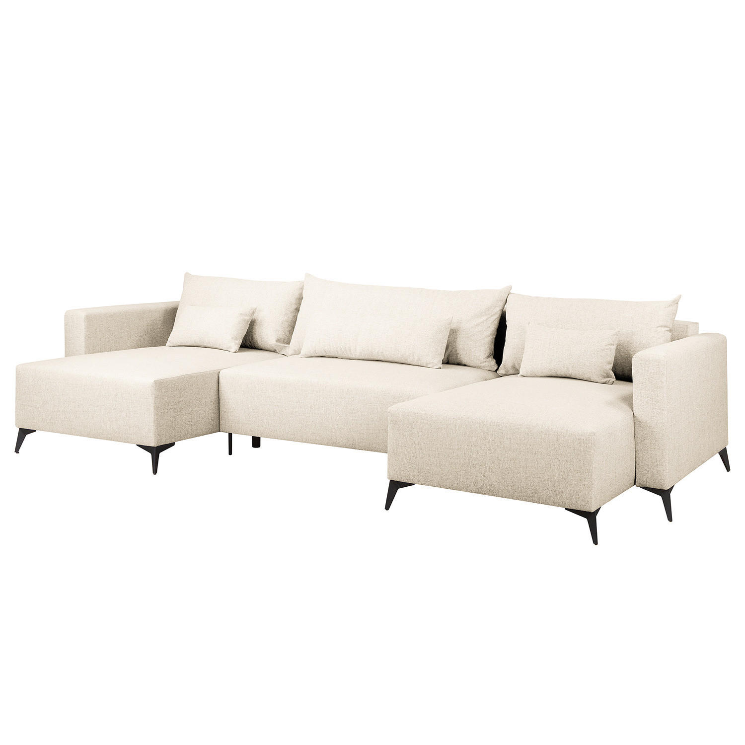 WOHNLANDSCHAFT - Beige/Schwarz, Textil (382/81/148cm) - home24