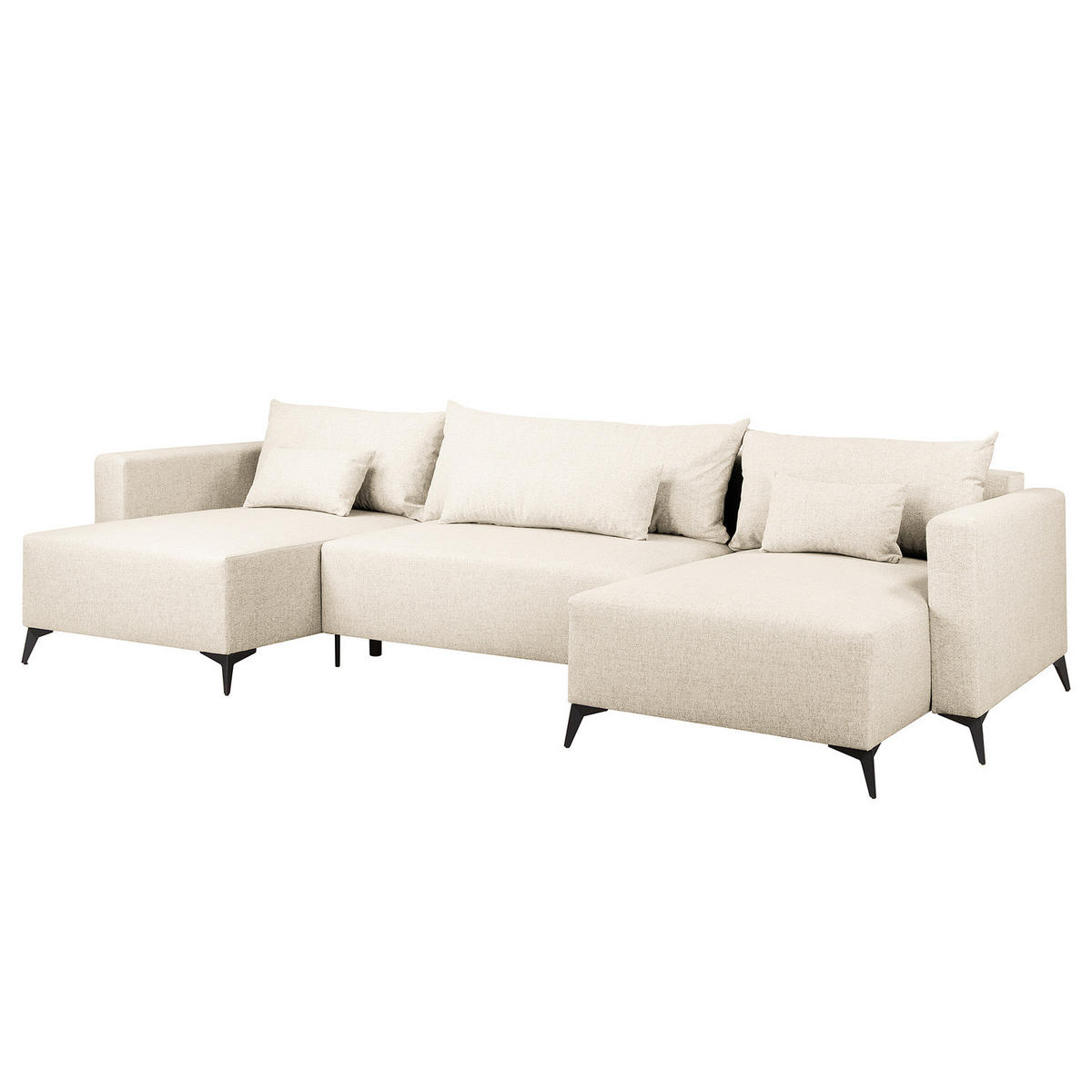 WOHNLANDSCHAFT - Beige/Schwarz, Textil (382/81/148cm) - home24