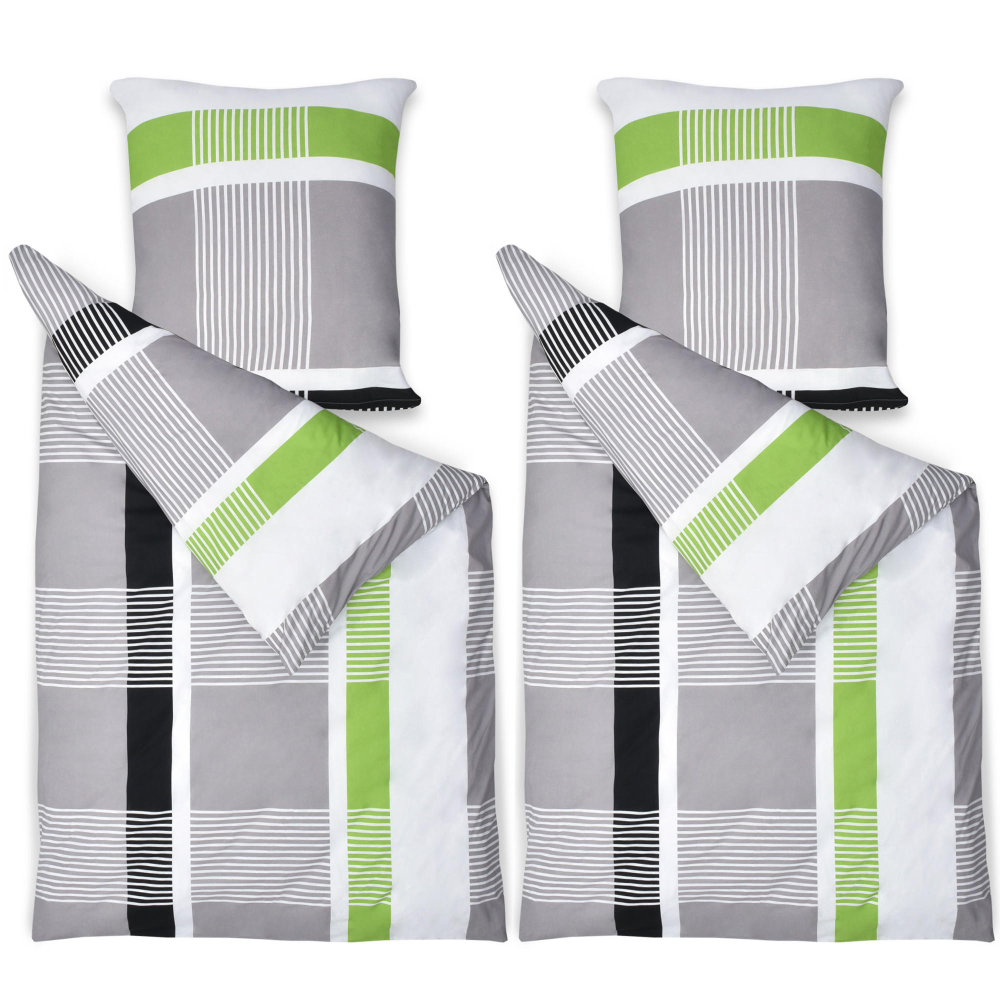 BETTWWÄSCHE Dana 135/200 cm + Kissenbezug 80/80 cm Gestreift Renforcé 2er Set - Multicolor, Textil (135/200cm)