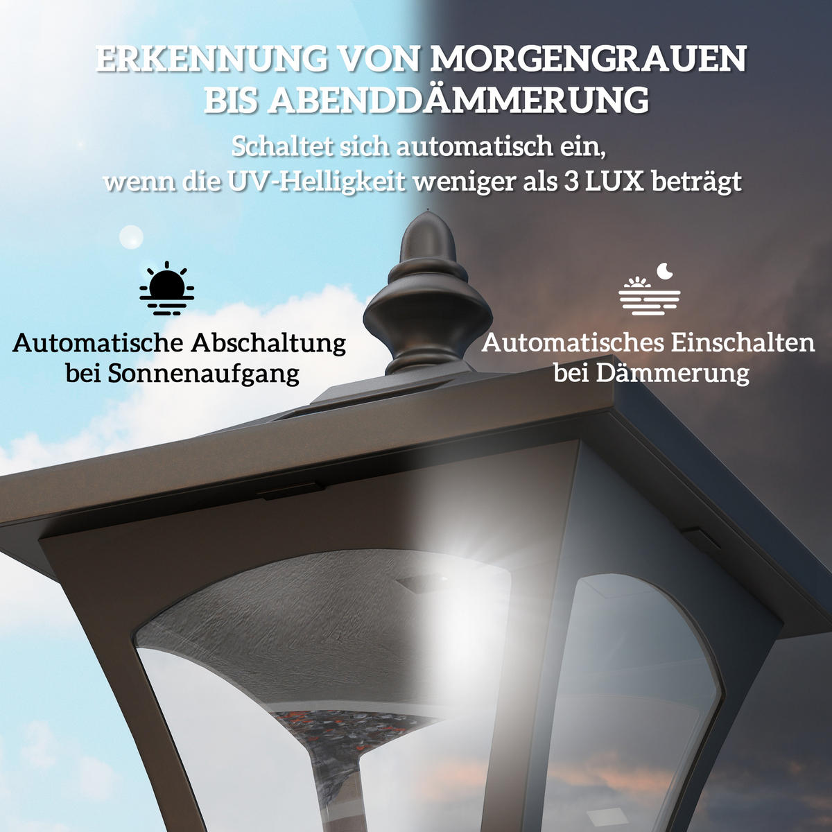 SOLAR Laterne mit LED Gartenlaterne Wegleuchte 30 Lumen H120cm Schwarz - Schwarz, Kunststoff (15/15/120cm) - Outsunny