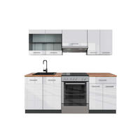 KÜCHENZEILE R-Line Weiß Hochglanz/Anthrazit 200 cm, AP Eiche - Weiß Hochglanz/Anthrazit, Holzwerkstoff (200/81.6/60cm) - Vicco