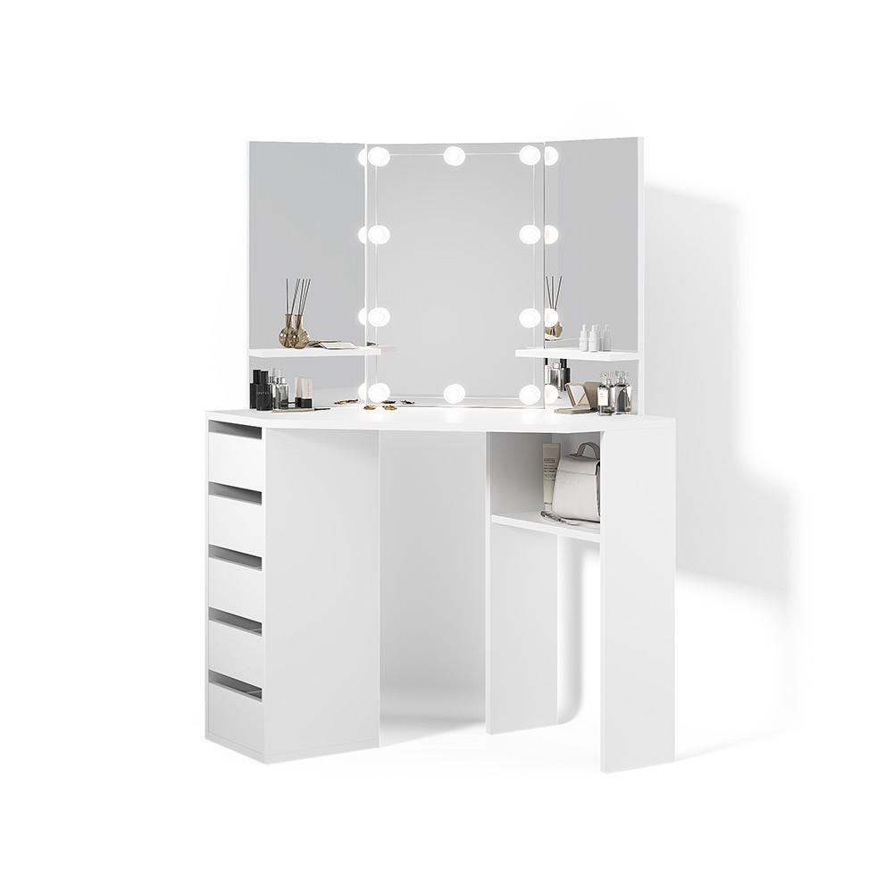 ECKSCHMINKTISCH Enna Weiß 110 cm mit LED Beleuchtung - Weiß, Holzwerkstoff (110/141.5/54cm) - Livinity®