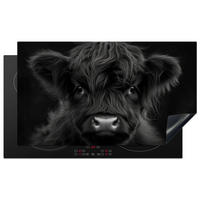 HERDABDECKPLATTE Scottish Highlander - Schwarz - Kalb - Kuh Ceranfeldabdeckung 90x52 cm - Schwarz, Kunststoff (90/52/0.2cm) - MuchoWow
