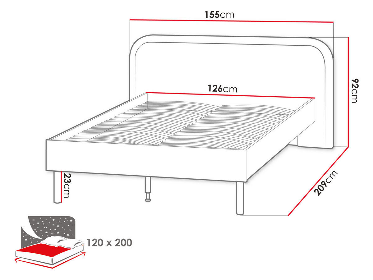 JUGENDBETT Harmony 120 HR09 - Kaschmir/Trüffeleichefarben, Holzwerkstoff/Metall (120/200cm) - MIRJAN24