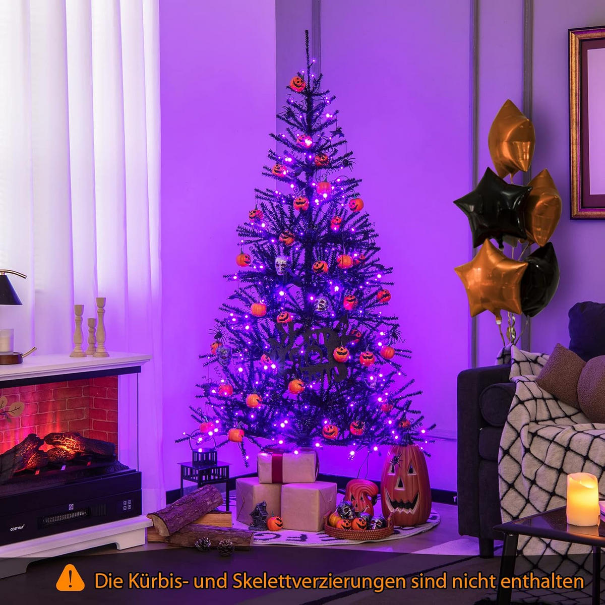 WEIHNACHTSBAUM Schwarz - Schwarz, Kunststoff (183cm) - COSTWAY