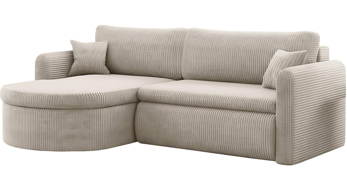 ECKSOFA Cora mit Schlaffunktion & Stauraum, Universell Rechts/Links, Creme Cord Chenille 250/82/160 cm - Beige/Creme, Kunststoff/Textil (250/160cm) - WFL GROUP