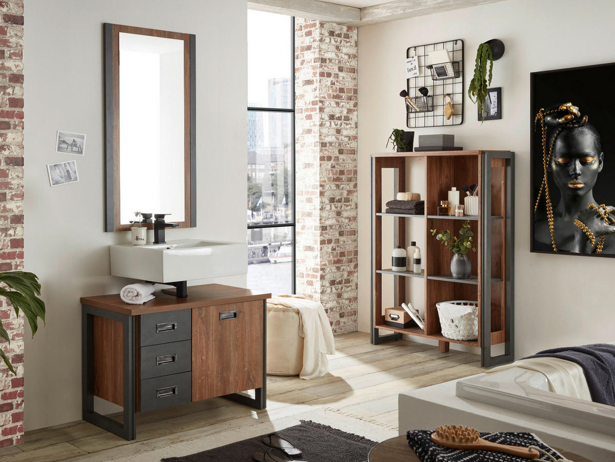 BADMÖBEL-SET 3-teilig Eiche Stirling, Matera grau, Badkombination 191 x 205 cm - Eichefarben/Grau, Holzwerkstoff (191/205/40cm) - Furn.Design