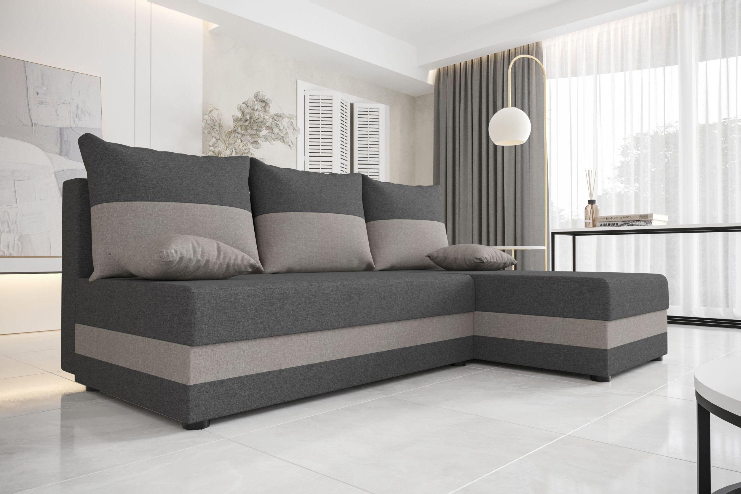 ECKSOFA HEWLET L Sawana 05+21 Rechts mit Schlaffunktion - Grau, Textil (200/140cm) - Bedante