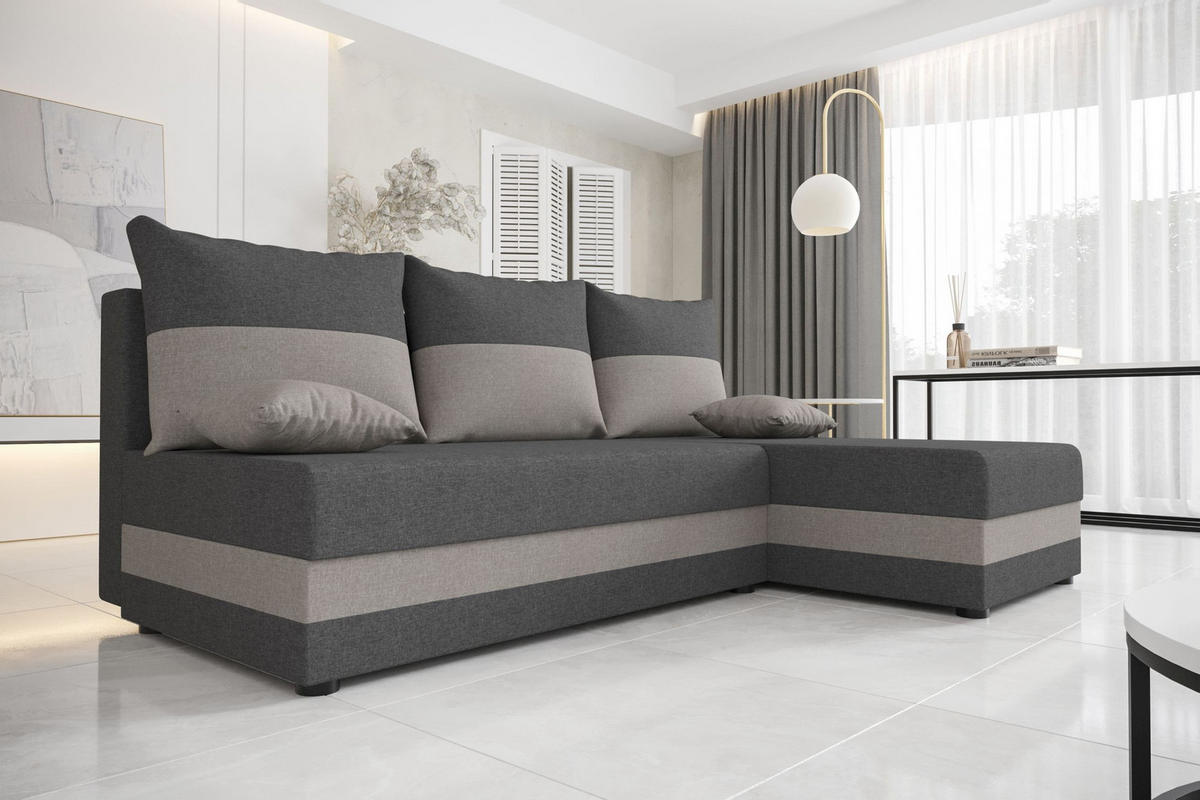 ECKSOFA HEWLET L Sawana 05+21 Rechts mit Schlaffunktion - Grau, Textil (200/140cm) - Bedante