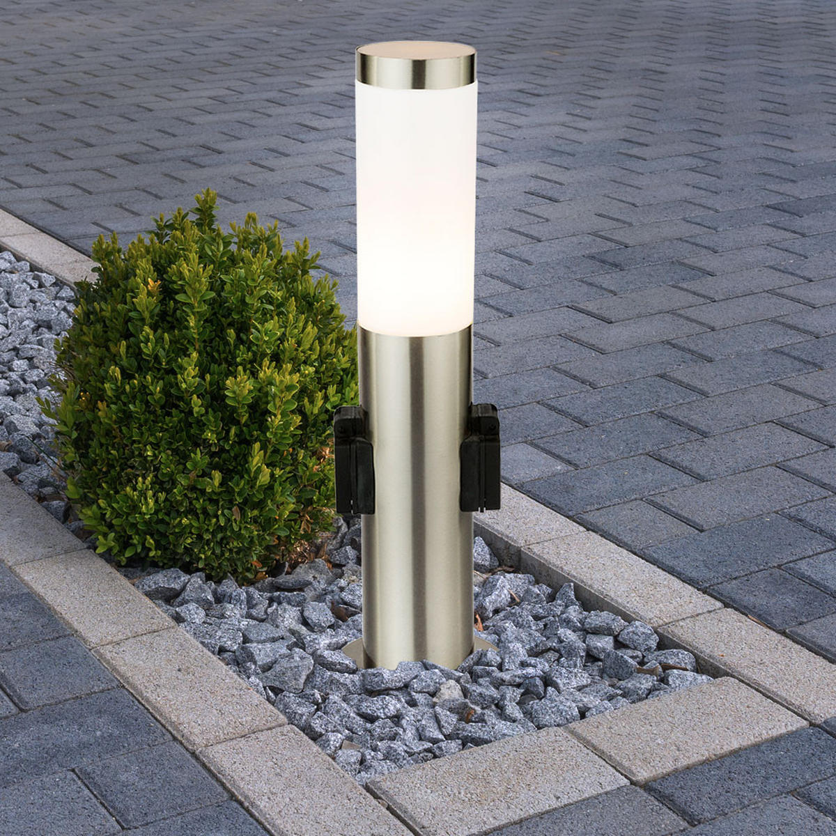 LED STEHLEUCHTE Silber Moderne Außenleuchte 2er Set - Silberfarben, Metall (8/8/45cm) - Globo Lighting