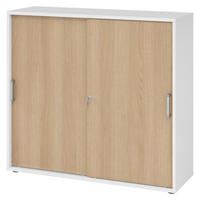 SCHIEBETÜRENSCHRANK - 3 Ordnerhöhen 40/120/110 cm in Weiß/Eichefarben Chromgriff (Metall) - Eichefarben/Weiß, Holzwerkstoff (120/110/40cm) - bümö
