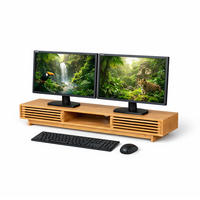 MONITORSTÄNDER Natur Bambus 3 Fächer - Hellbraun, Holz/Textil (24.5/96.5/14cm) - Relaxdays