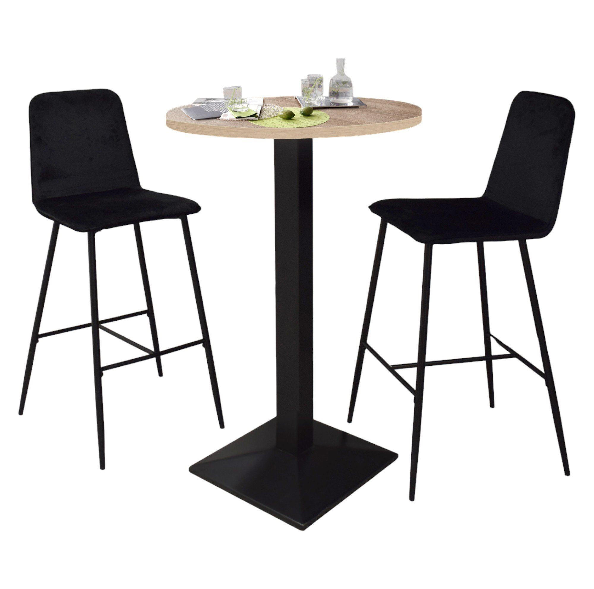 TRESENTISCH rund Eleanore 70 cm schwarz matt/eiche sägerau - Graubraun, Metall (70/70/106cm) - 58aufmkessel