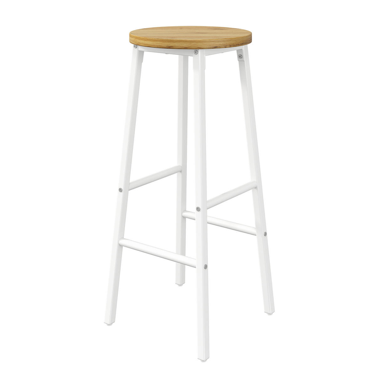 BARHOCKER 2er Set Holzoptik Sitz 70cm Weiß Metall - Weiß, Metall (30/70/30cm) - FLIEKS