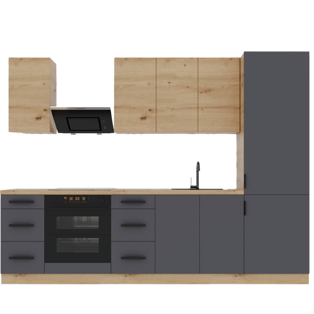 KÜCHENLEERBLOCK 280 cm - Langen K98-M280 - in Grau/Artisan Eiche - Eiche Artisan/Grau, Holz (280/212/60cm)