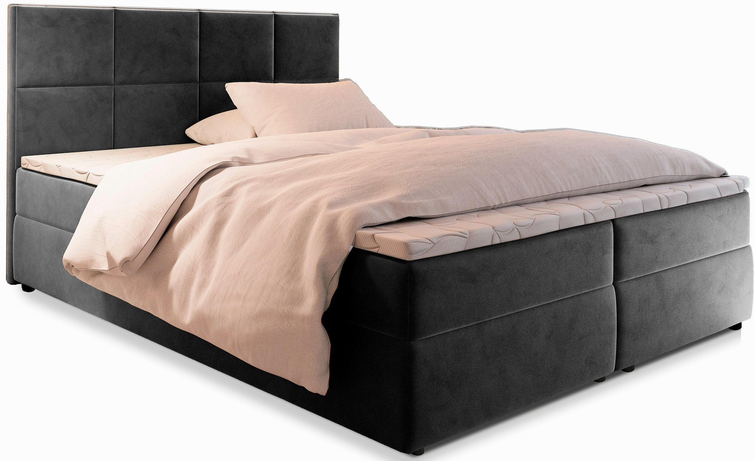 BOXBETT LENA 140x200 cm mit Matratze und Topper - Grau - Dunkelgrau, Holz (140/200cm) - MASSENO