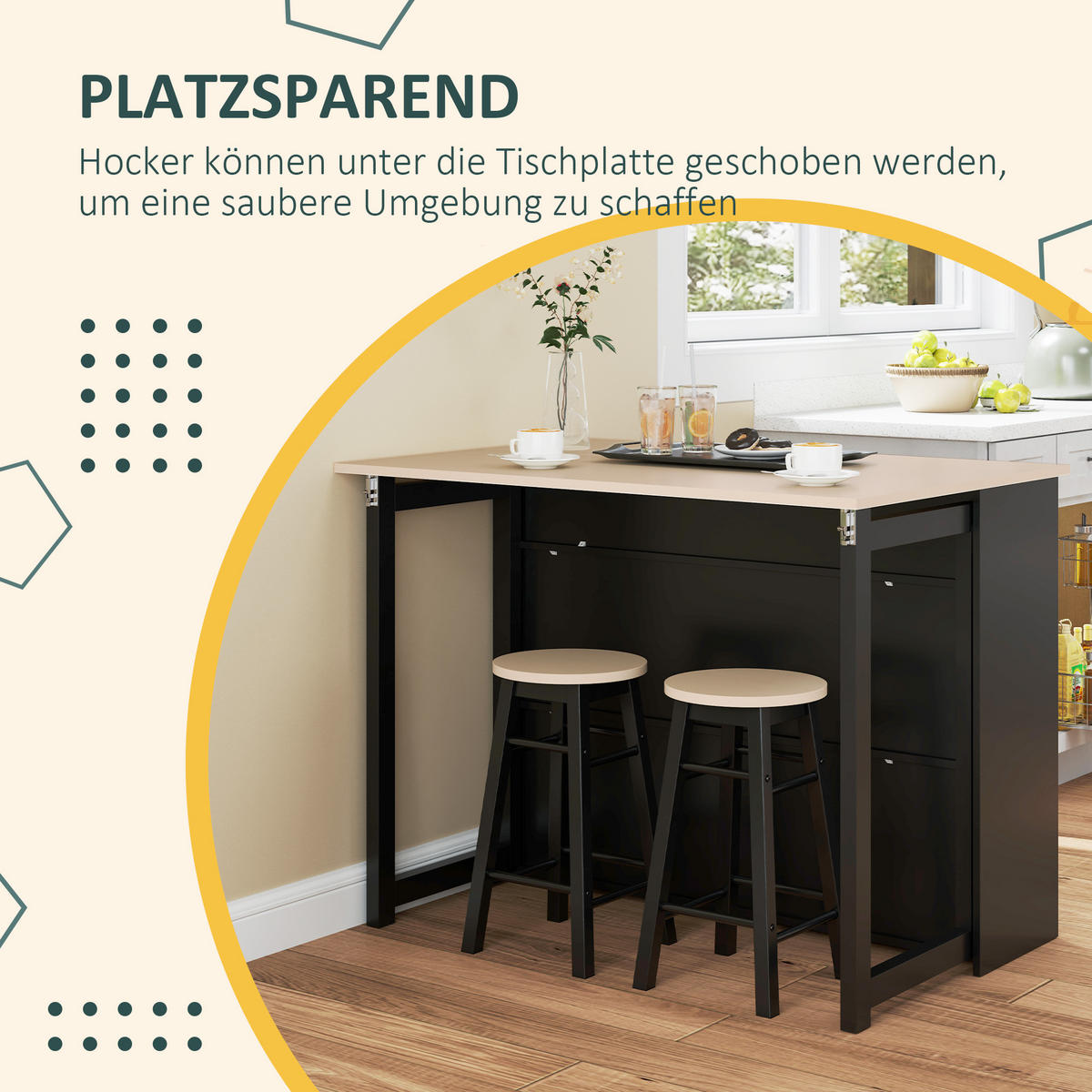 BARTISCH mit Barhocker Set, Schwarz - Multicolor, Holz (116/89.5/70cm) - HOMCOM