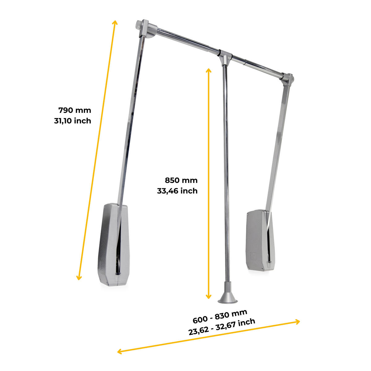 KLEIDERLIFT für Garderoben Hang Wandmontage, 600-830, Verchromt, Stahl und Kunststoff - Chromfarben, Metall (83/85/85cm) - EMUCA