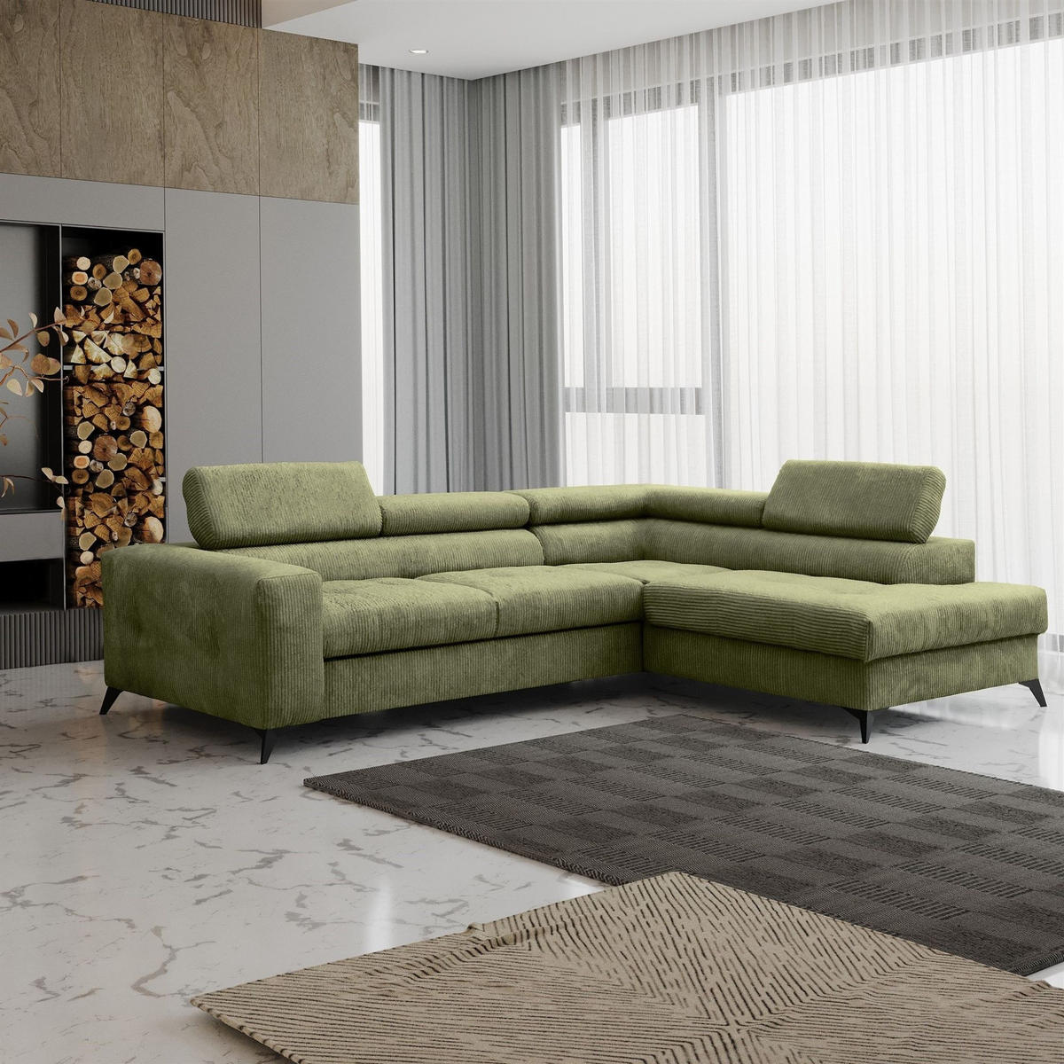 ECKSOFA Schlafsofa Amadeo In Anafi - Hellgrün, Holzwerkstoff/Textil (271/202cm) - Fun Möbel