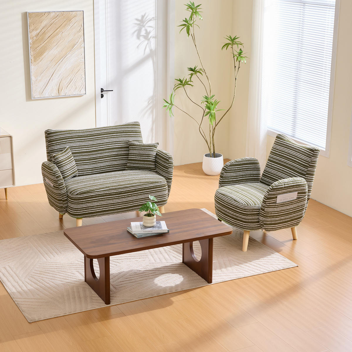 2-SITZER Sessel Grün mit Armlehnen & Seitentasche, modernes Stoffsofa - Grün, Textil/Metall (121/87/81cm) - PARAFTA HOME
