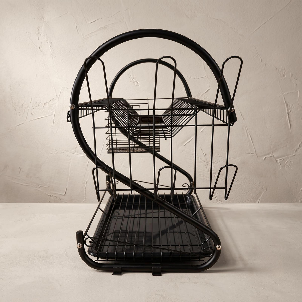 ABTROPFGESTELL 2-stöckig mit Abtropfschale 27 x 55 x 40 cm - Schwarz, Metall (55/40/27cm) - BOXIMO