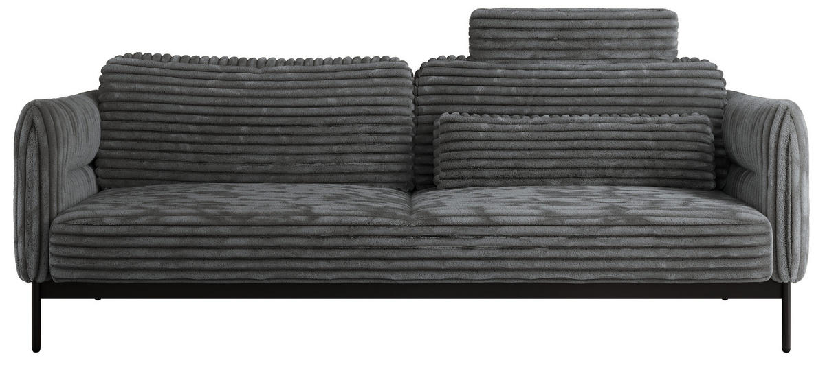 SOFA SALENTO Dunkelgrau Cord - Dunkelgrau/Schwarz, Textil/Metall (221/82/101cm) - MKS