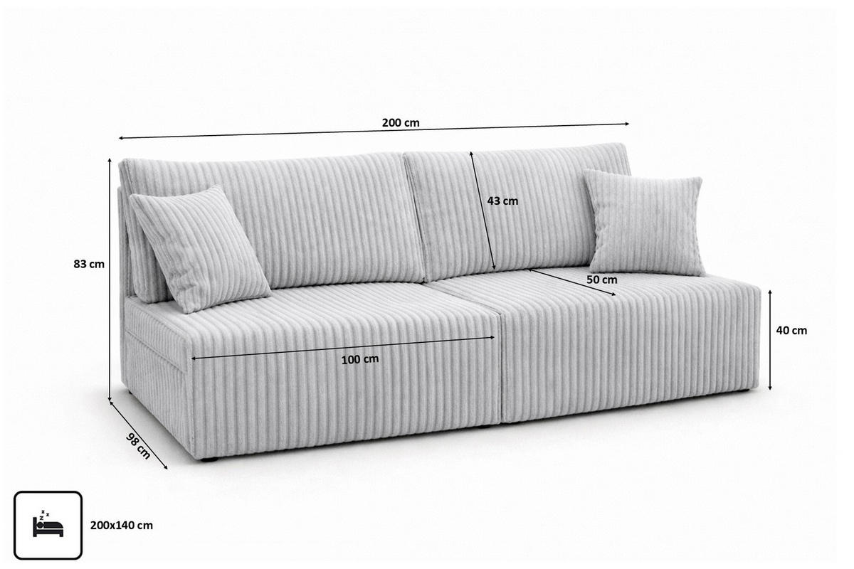 SOFA Mit Schlaffunktion Und Bettkasten, Cordstoff Tilia, Grau, BEST MINI - Grau, Holz (200/83/98cm) - Kaiser Möbel