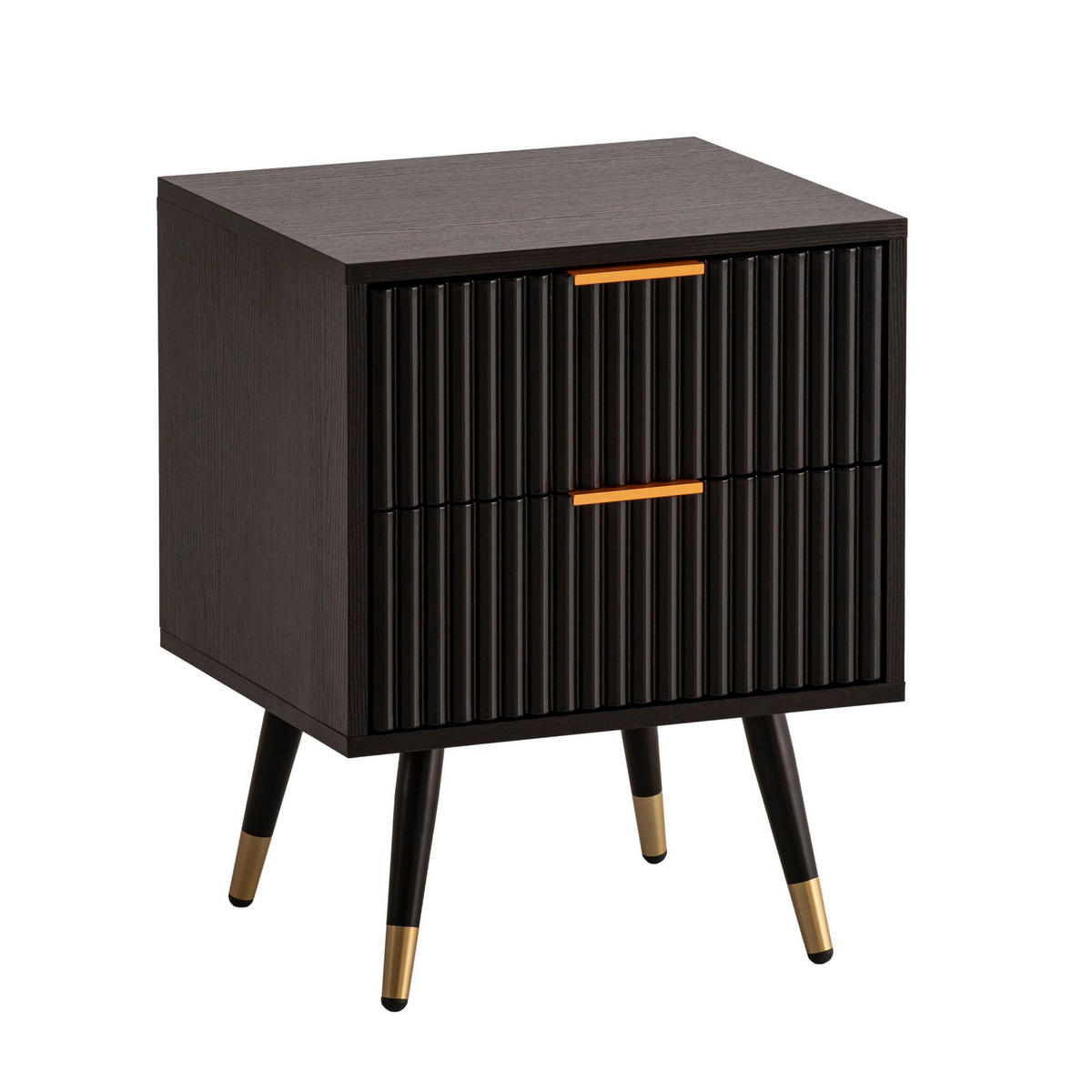 NACHTTISCH – Schwarz/Eiche-Dekor, 43,5x39x56 cm, mit Schubladen, modern - Goldfarben/Schwarz, Holzwerkstoff/Metall (44/56/39cm) - KADIMA DESIGN