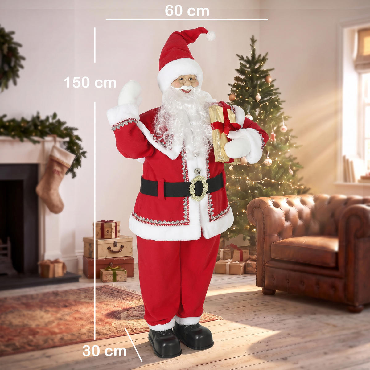ANIMIERTER-WEIHNACHTSMANN Samt Polyester Metall Rot - Rot, Textil (30/150/60cm) - HOMCOM