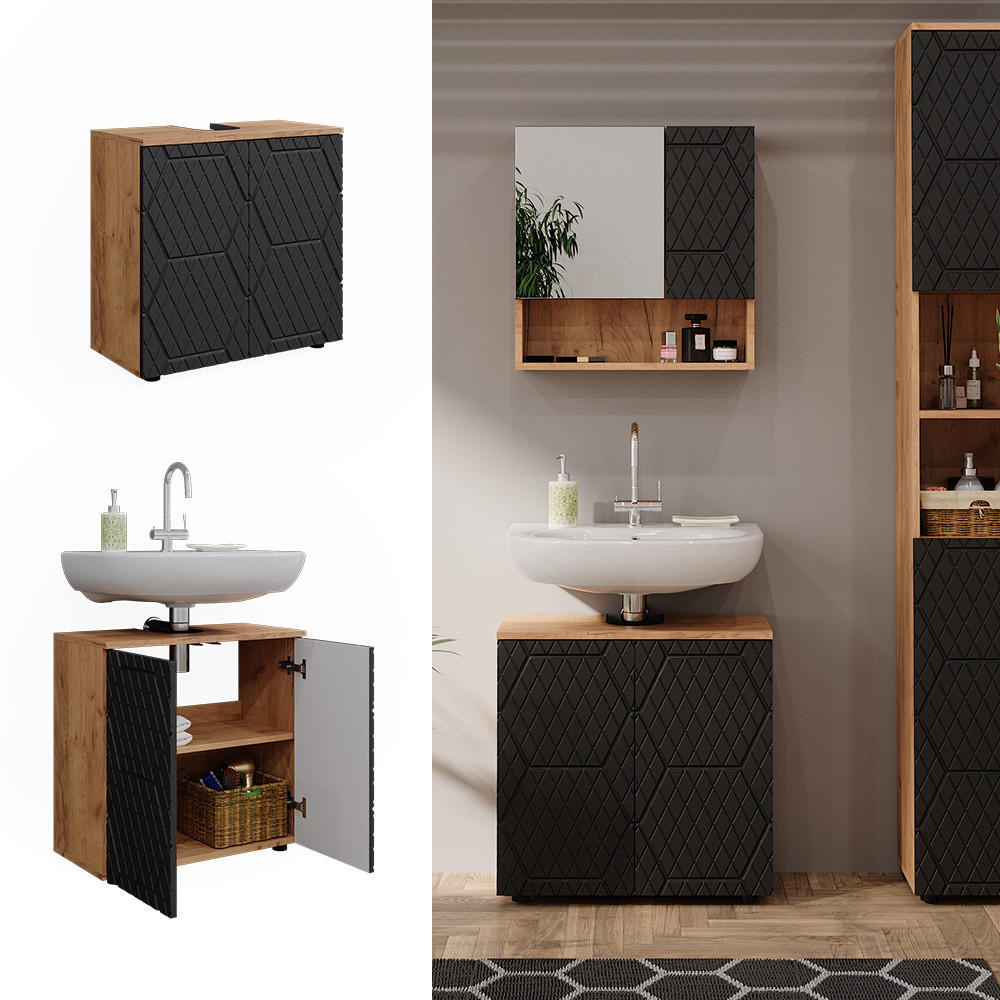 WASCHBECKENUNTERSCHRANK Irma Anthrazit gestreift 60 x 59 cm - Anthrazit/Eiche Wotan, Holzwerkstoff (60/59/30cm) - Vicco