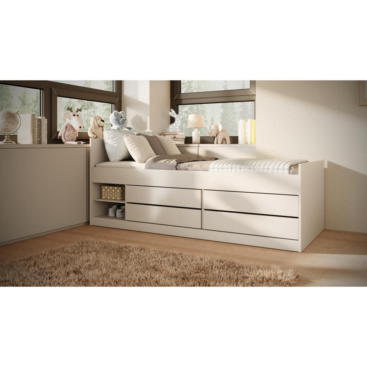 JUGENDBETT Leon 90/200 weiß mit Matratze - Weiß, Holzwerkstoff (90/200cm) - Beautysofa
