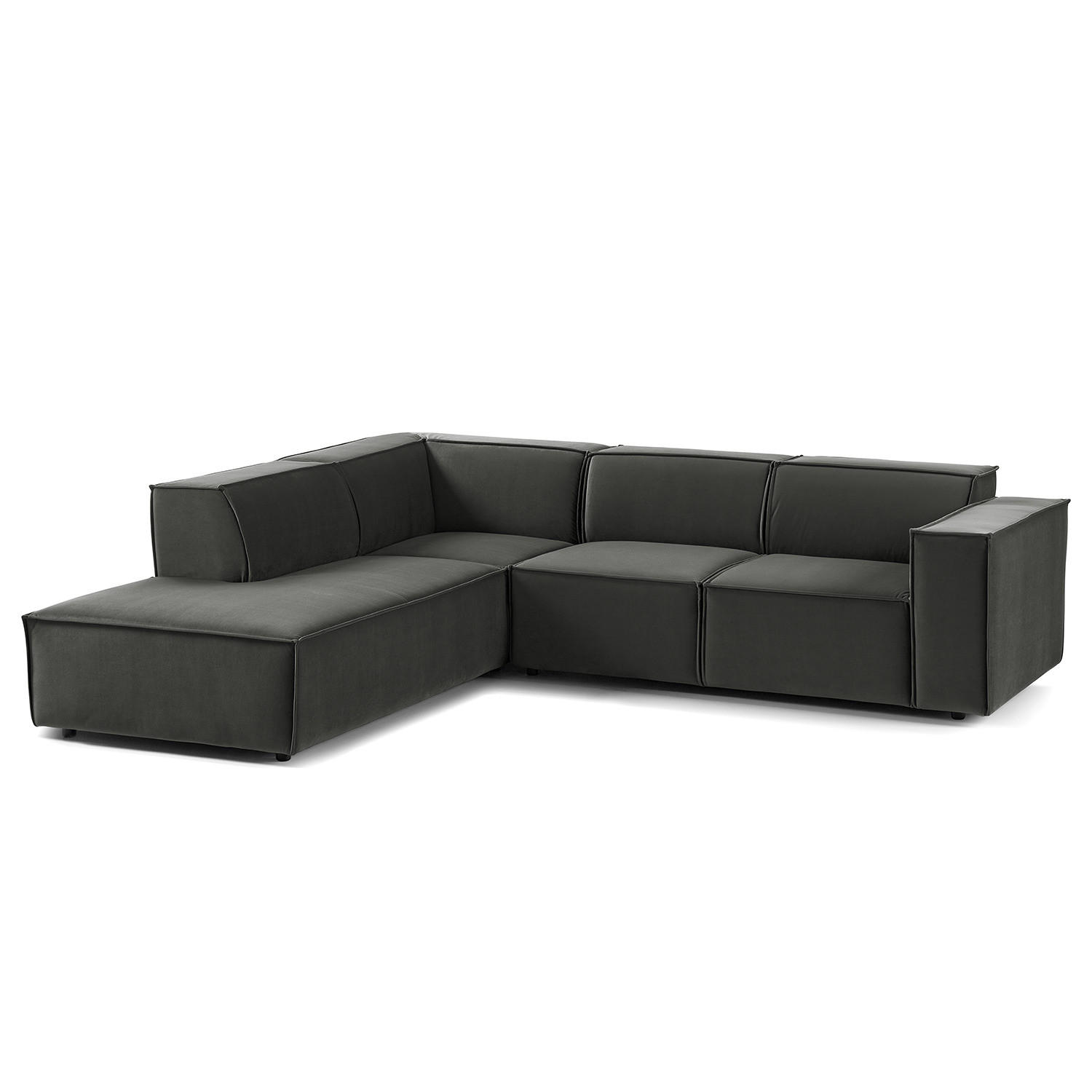 ECKSOFA mit Ottomane - Schwarz/Grau, Kunststoff/Textil (260/234cm) - home24