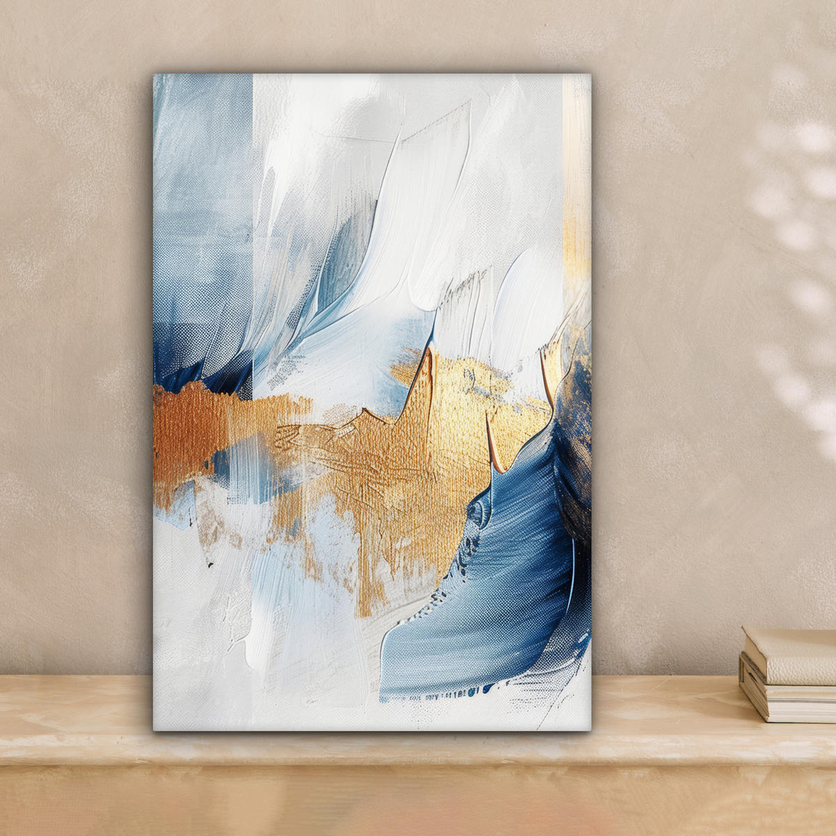 LEINWANDBILD Gold - Blau - Aquarell - Kunst - Modern Deko Wohnzimmer 20x30 cm - Hellblau, Textil (20/30cm) - MuchoWow