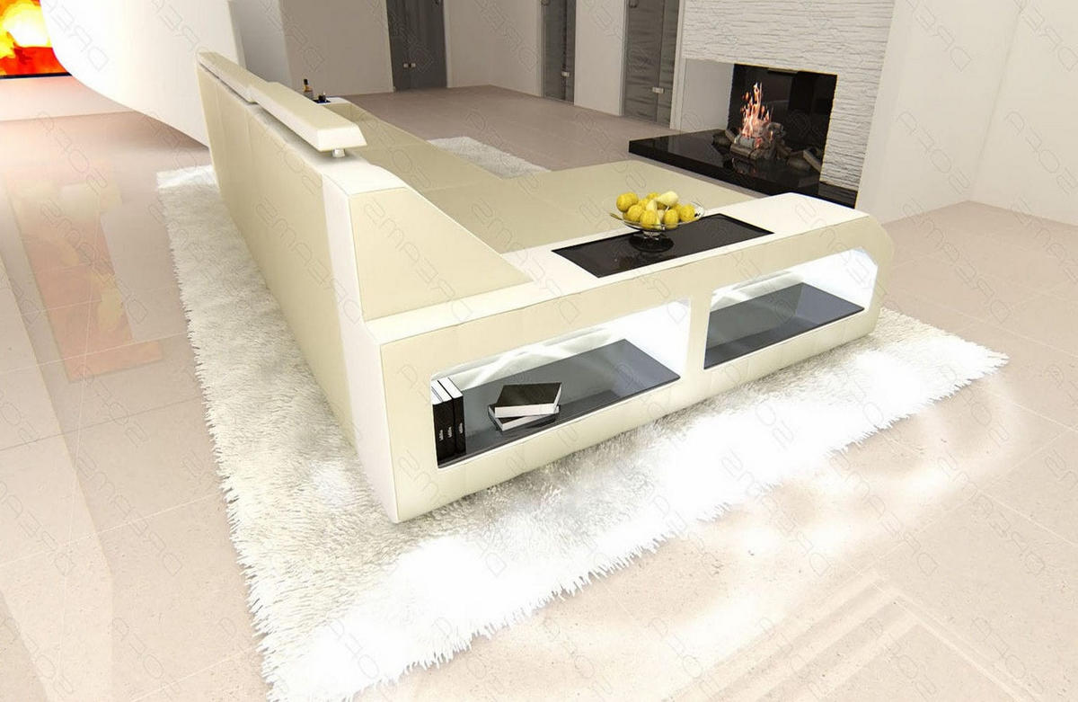 COUCH Arezzo L Beige Weiß Echtleder - Beige, Leder (308/194cm)