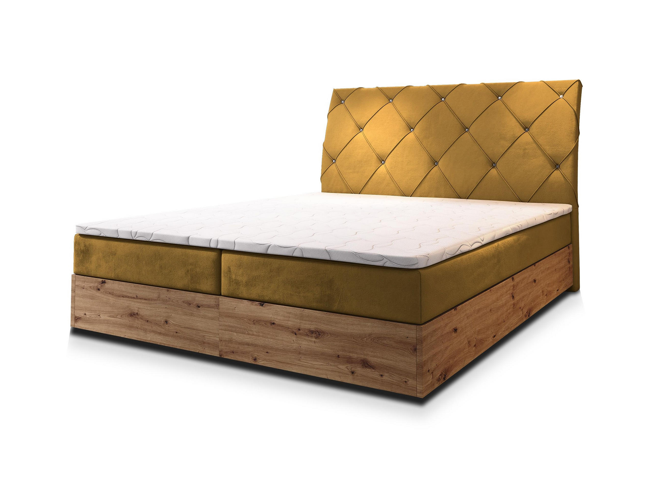 POSTEL BOXSPRING VELLANO 180x200 cm, s matrací a úložným prostorem, žlutá - žlutá, kompozitní dřevo/textil (180/200cm) - MASSENO