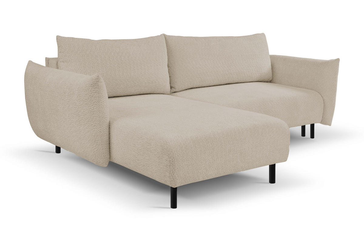 ECKSOFA ADEL mit Schlaffunktion und Bettkasten, L-förm, Metallbeine, verstellbar lose Rückenkissen, freistehend, LINKS, 171x257x90 cm, Beige - Beige, Holz/Textil (171/257cm) - DomoHome