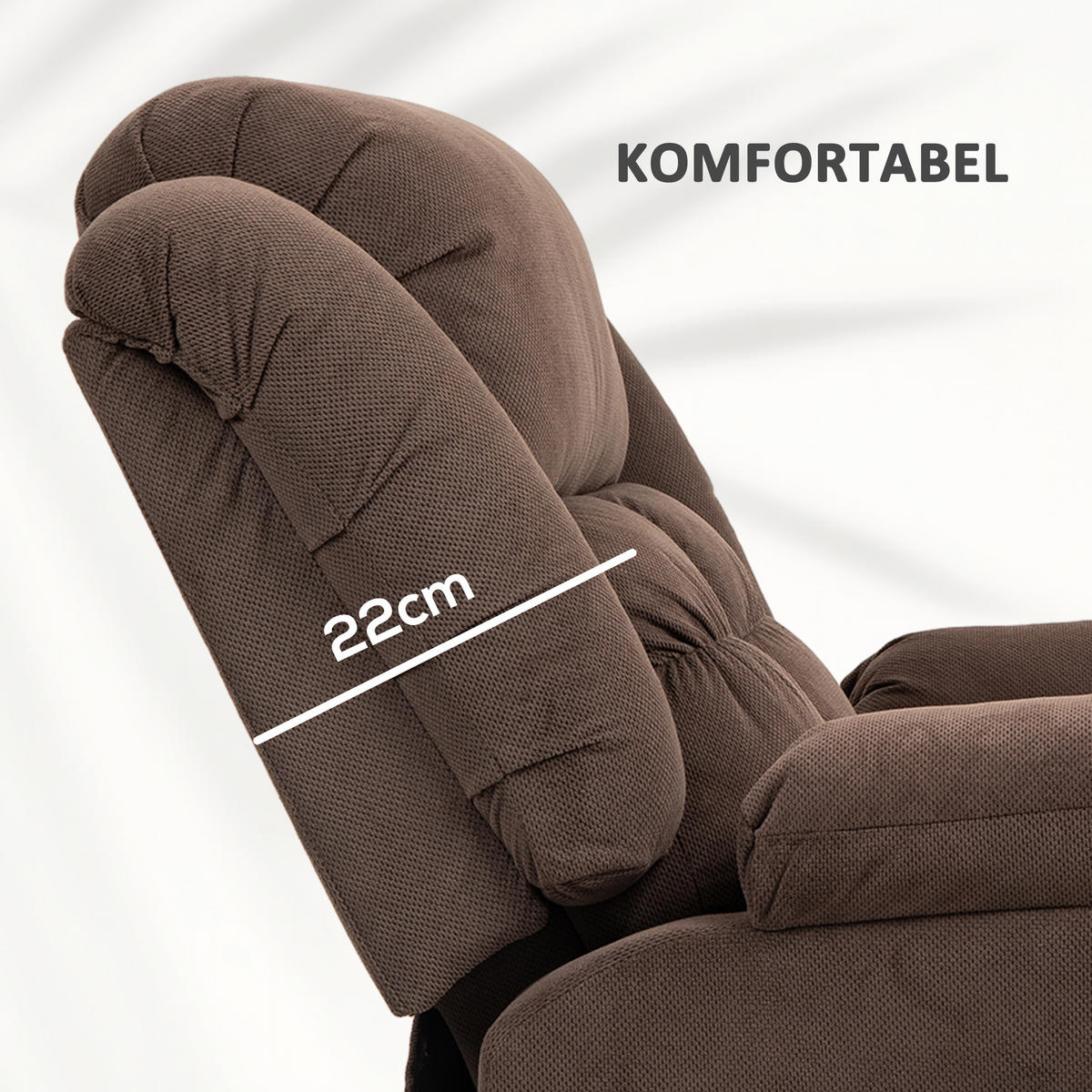 RELAXSESSEL, Fernsehsessel mit Aufstehhilfe, Liege-, Massage- und Heizfunktion - Dunkelbraun/Schwarz, Textil/Metall (92/104/102cm) - HOMCOM