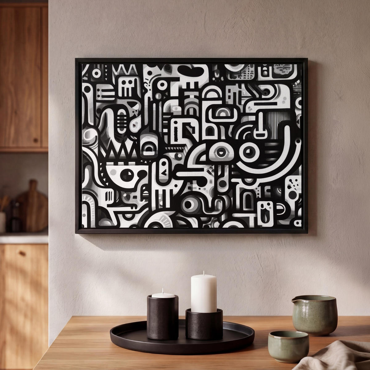 LEINWAND Bilder mit Rahmen - Symbole - Abstrakt - Grafik - Schwarz - 40x30 - Schwarz, Textil (40/30cm) - MuchoWow