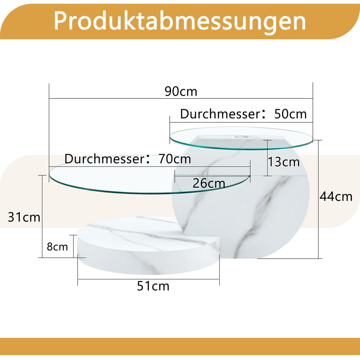 COUCHTISCH DE-145 Zweischichtig Marmoroptik Weiß - Weiß, Holzwerkstoff (70/90/44cm) - ComfortXL