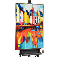 GEMÄLDE Yachten und Hafen Schattenfugenrahmen Gold 140x100 cm - Goldfarben, Holz (140/100cm) - YS-art gallery
