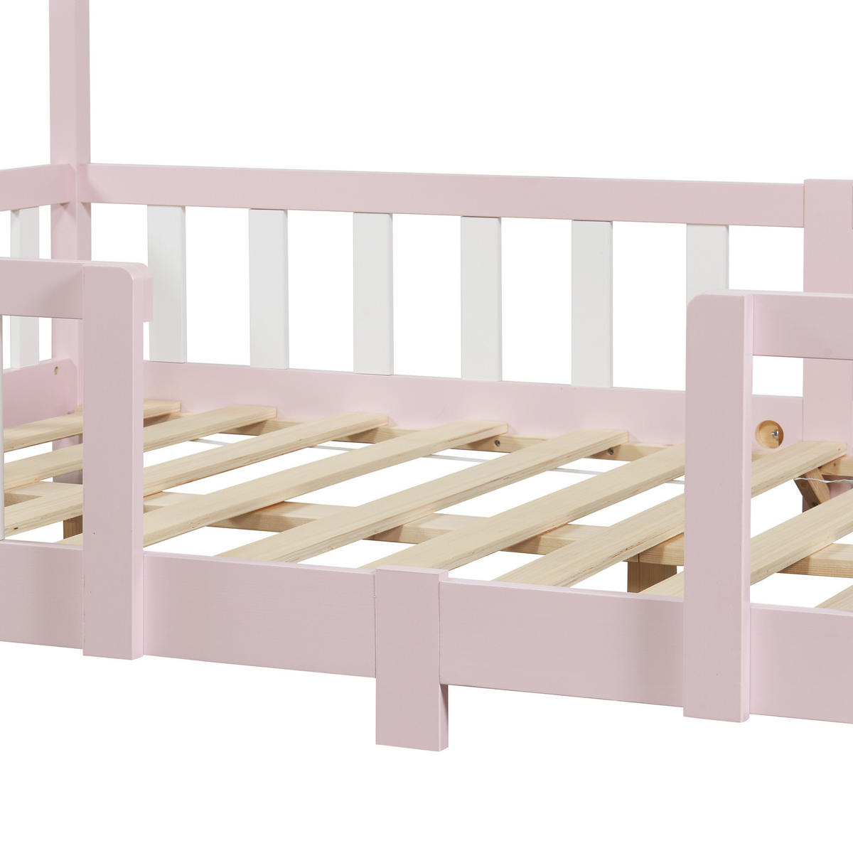 HAUSBETT Treviolo mit Matratze - Hellrosa/Weiß, Holz/Textil (120/200cm) - [en.casa]