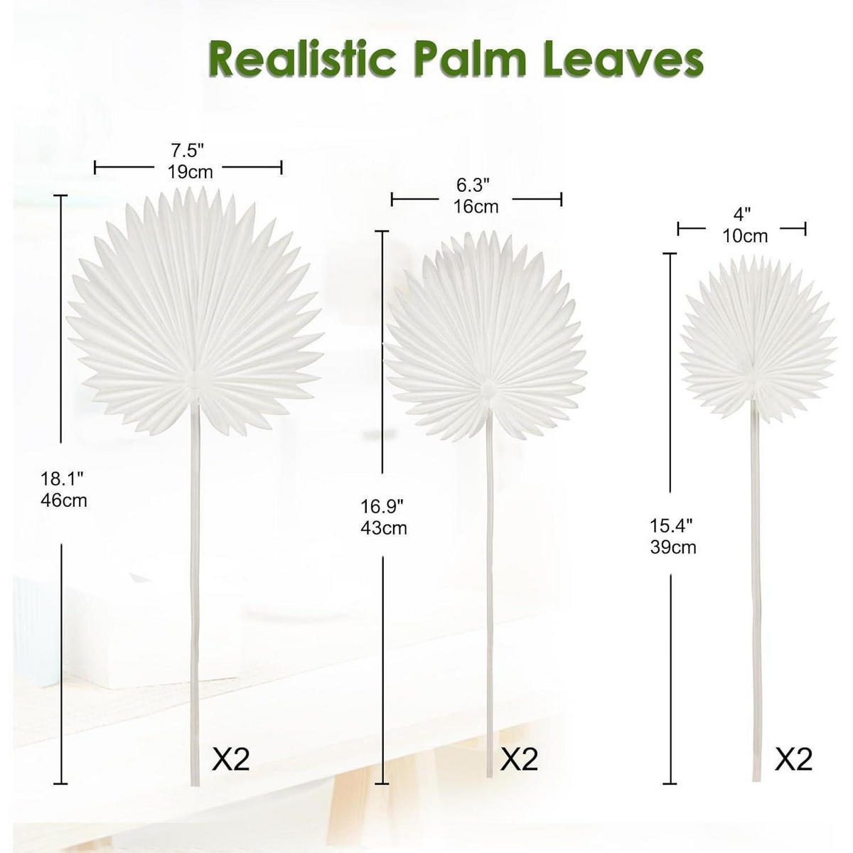 KUNSTPFLANZE 6-teiliges Set Palmenblätter Weiß - Weiß, Textil (45cm)