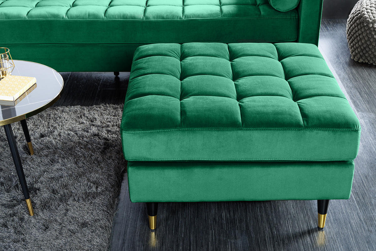 HOCKER COZY VELVET Samt Smaragdgrün 80 cm - Goldfarben/Schwarz, Holz/Textil (80/45/80cm) - riess-ambiente