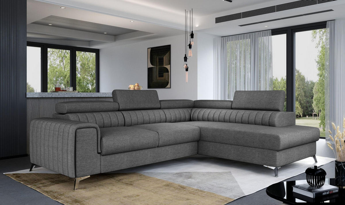 ECKSOFA - OLIVIER (Rechts, Esche) - Grau, Textil (275/205cm) - Möblo