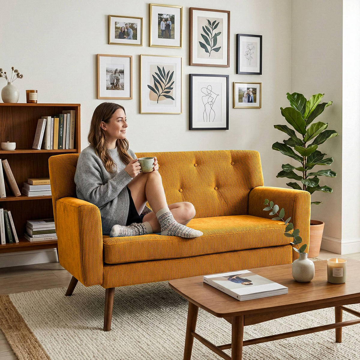 SOFA Arne Cord 2-Sitzer 120x74x81cm Cord Orange Couch - Orange, Kunststoff (120/81/74cm) - DELUKE
