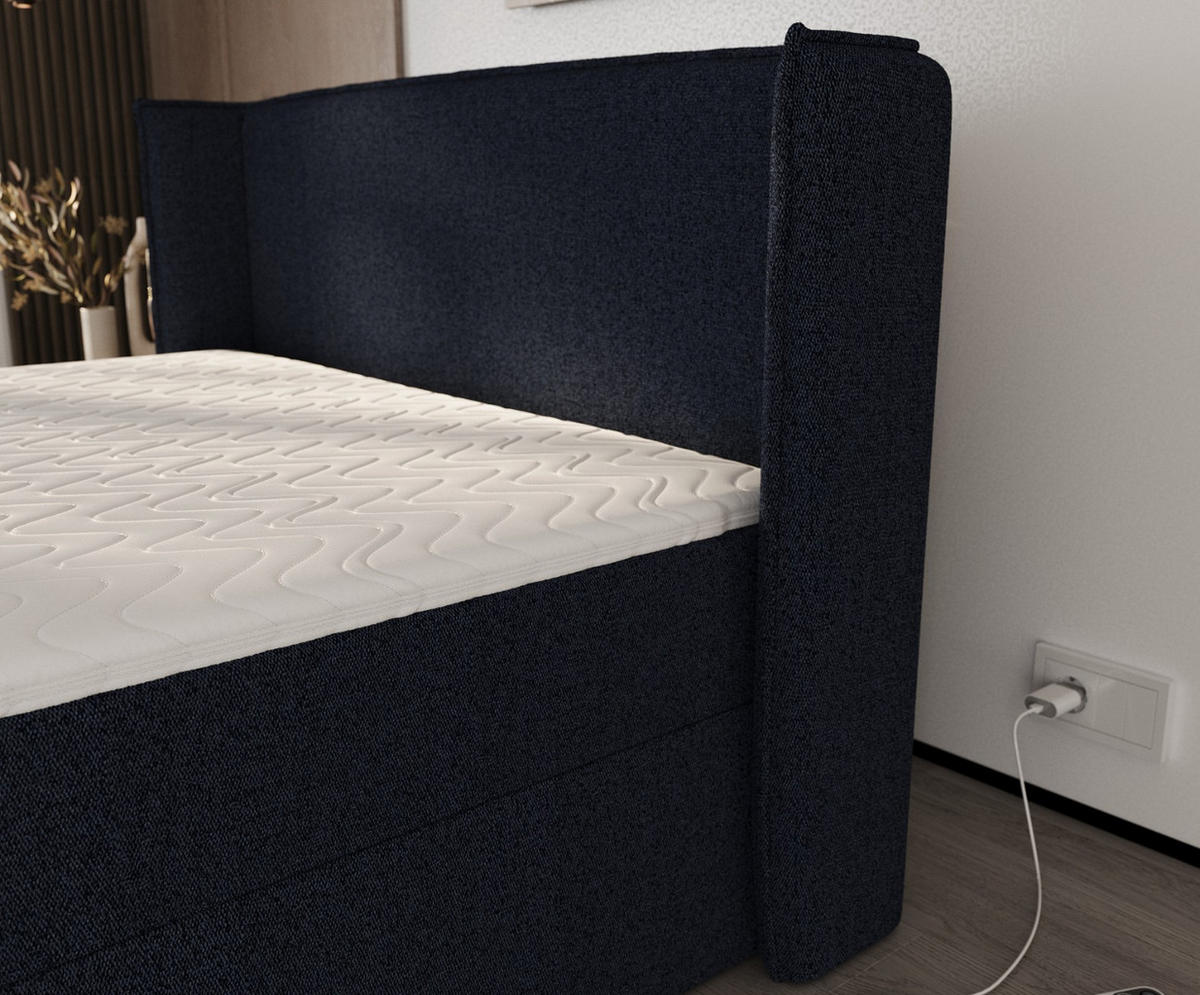 BOXBETT Viva 140/200 cm Marineblau im Riva Stoff - Schwarz/Dunkelblau, Holz/Holzwerkstoff (140/200cm) - AltaBeds