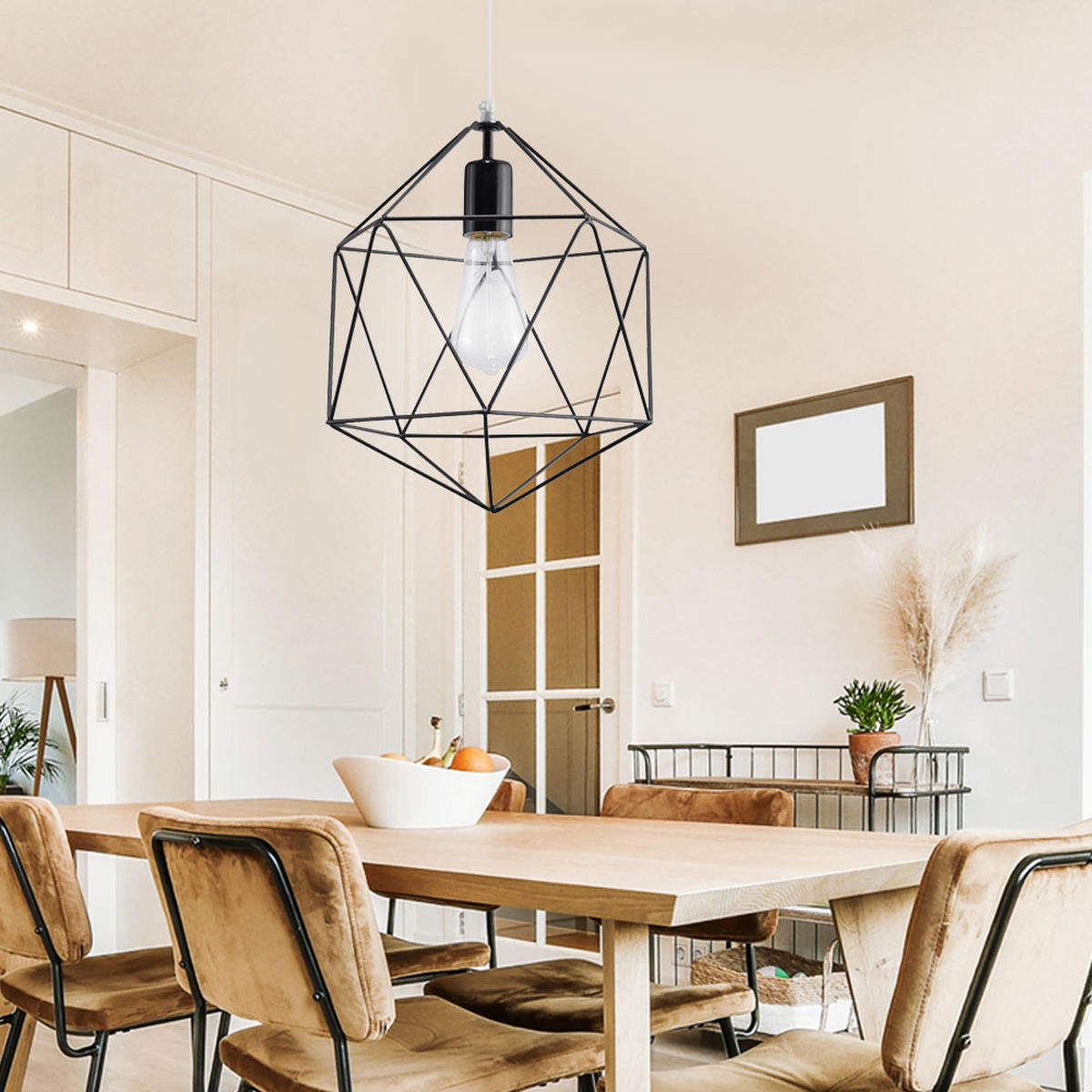 HÄNGELEUCHTE Stahl Schwarz Gitteroptik - Schwarz, Metall (25/25/100cm)