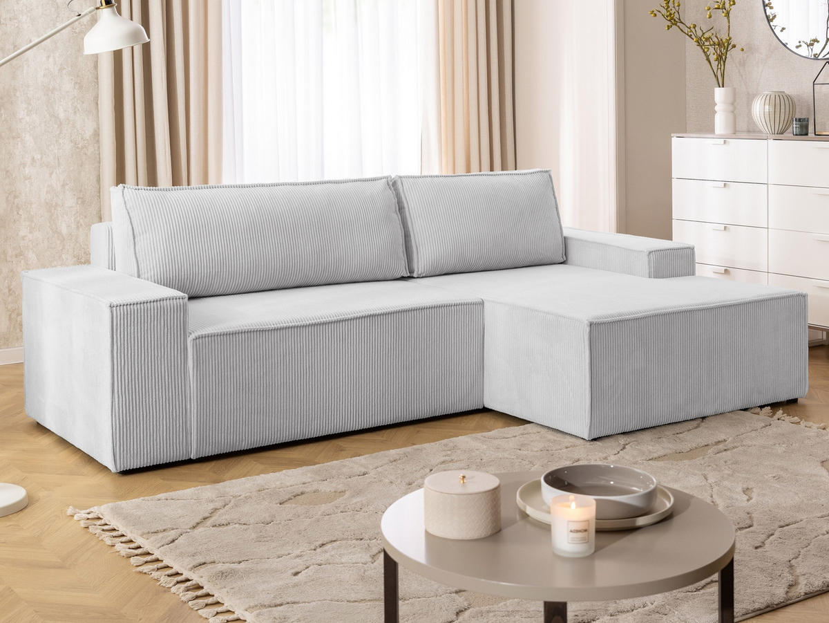 ECKSOFA Rivio mit Schlaffunktion und Bettkasten, Cordstoff Hellgrau - Hellgrau/Schwarz, Holz/Kunststoff (262/149cm) - S-Style