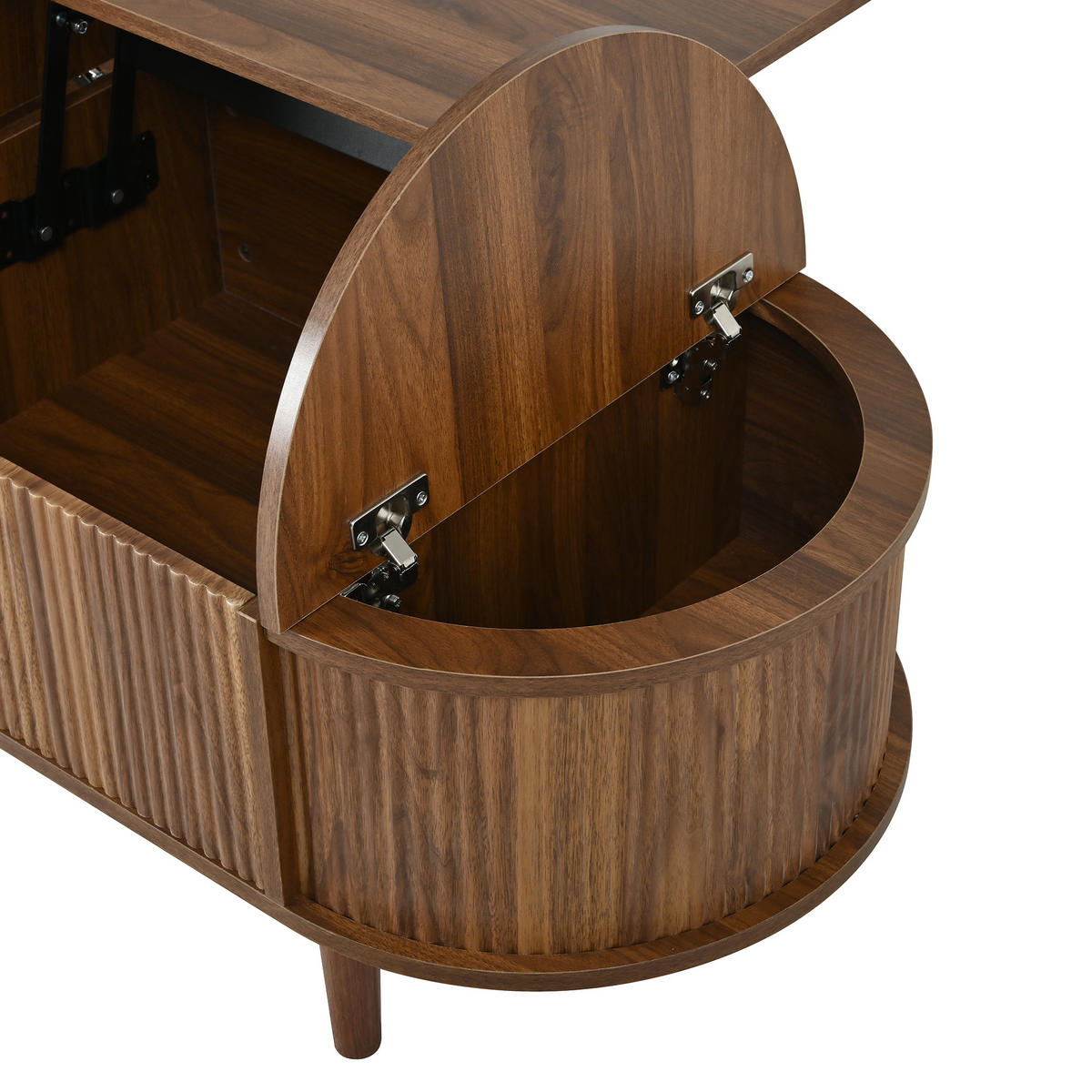 COUCHTISCH walnuss-optik oval höhenverstellbar mit stauraum - Walnussfarben, Holzwerkstoff (48/100/53.5cm) - Urban Meuble