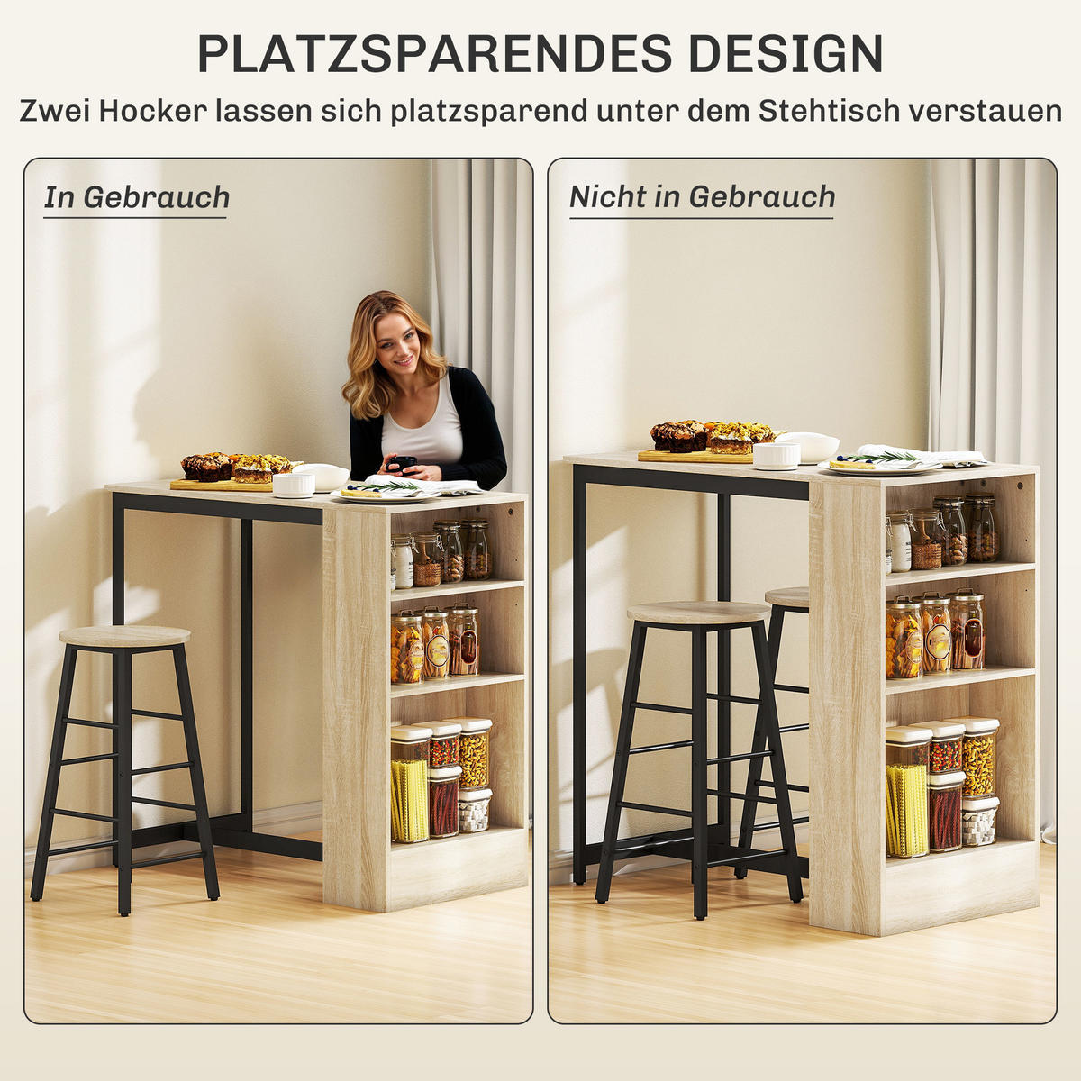 BAR-SET Eichefarben 91.0/49.0/91.0cm - Eichefarben, Holzwerkstoff (49/91/91cm)